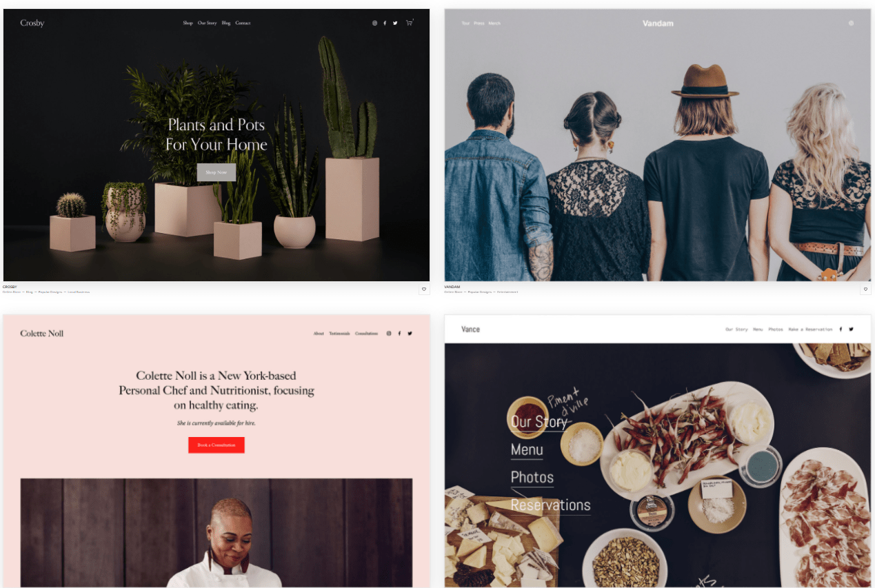 Squarespace templates available with all pricing plans