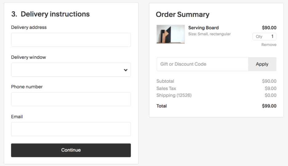 Custom checkout forms