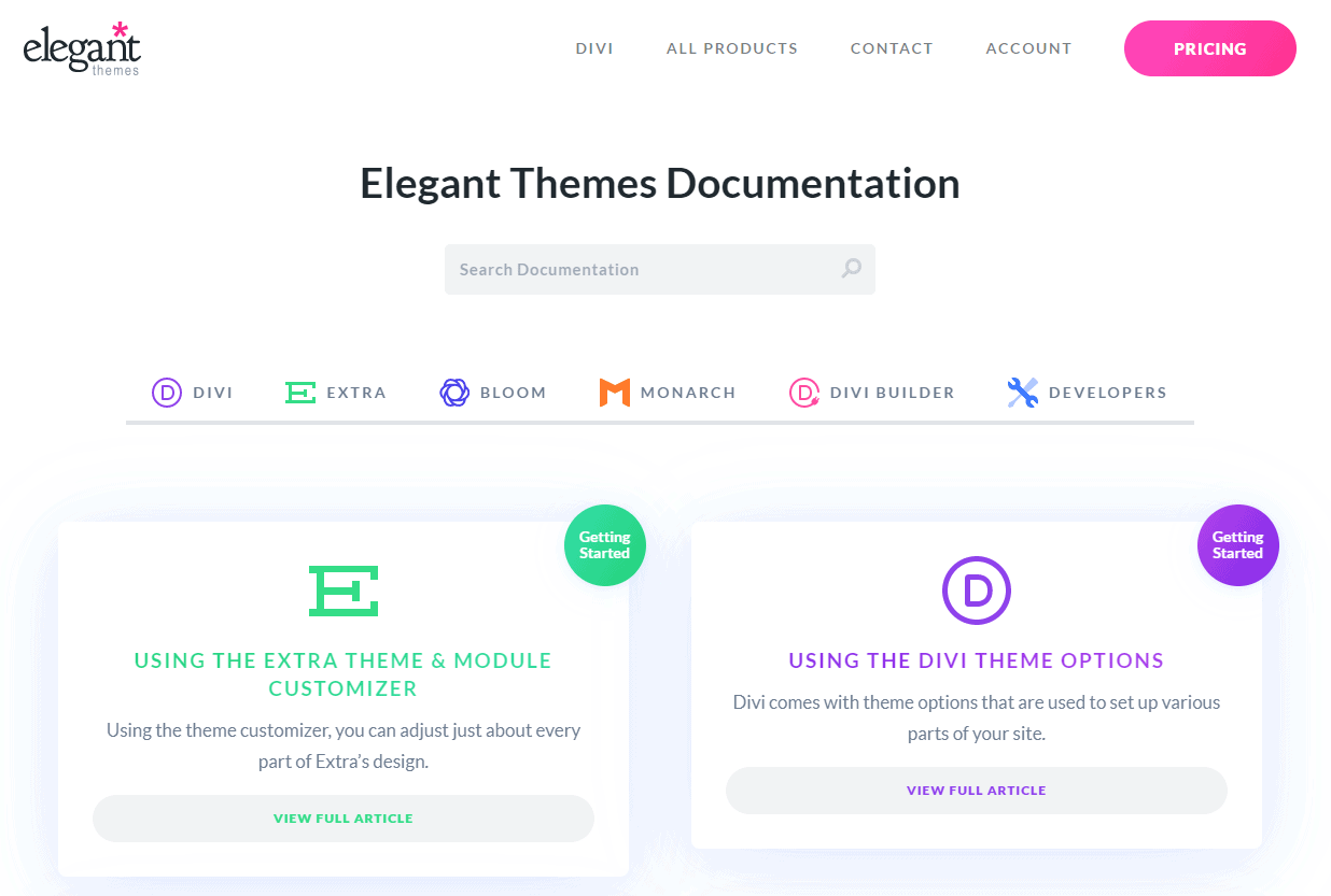 the Elegant Themes documentation page