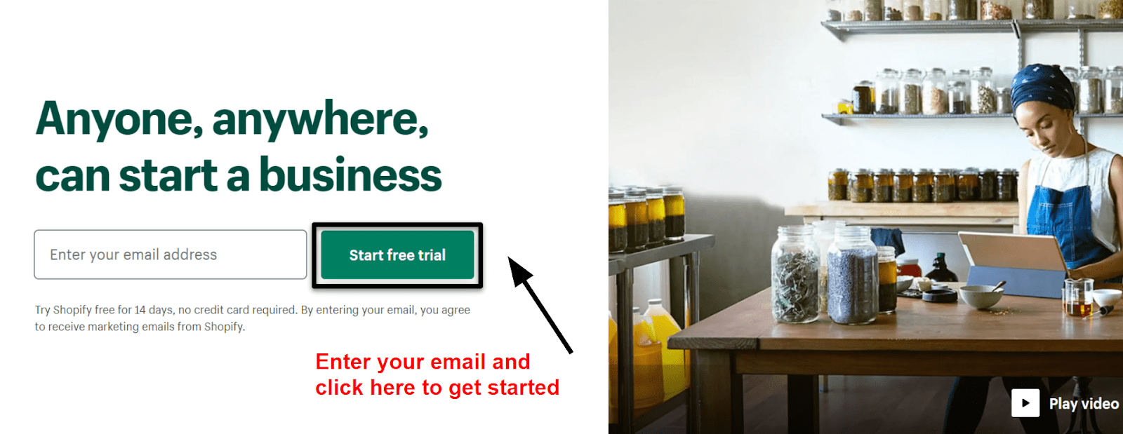 Shopify get started button