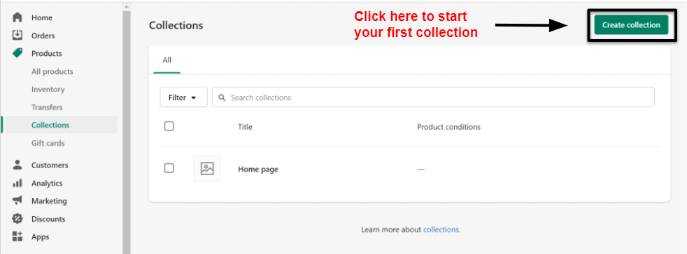 Create collection Shopify