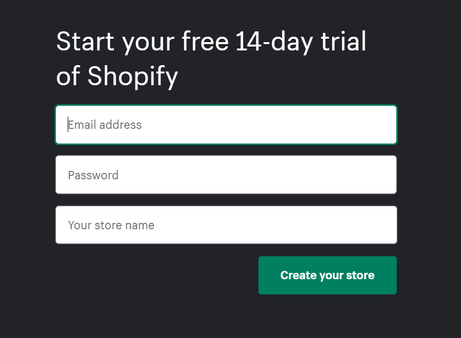 Shopify enter details page