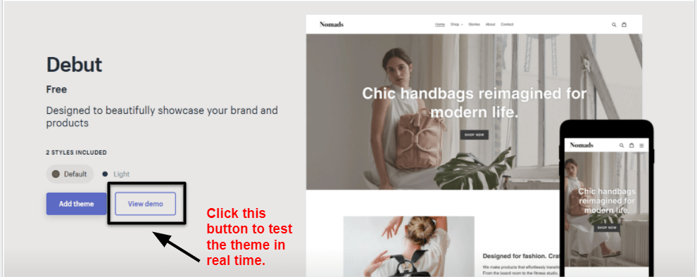 Shopify view demo button