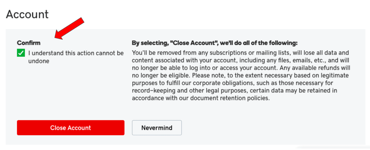 GoDaddy confirm close accoun