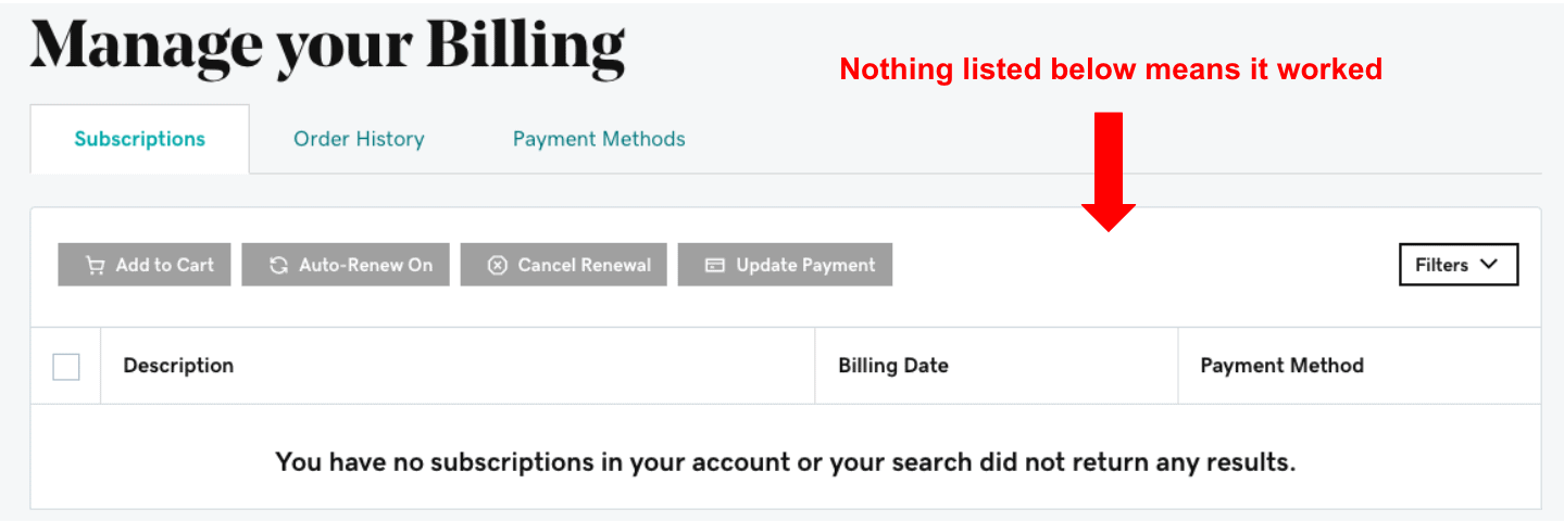 GoDaddy Manage Your Billing page