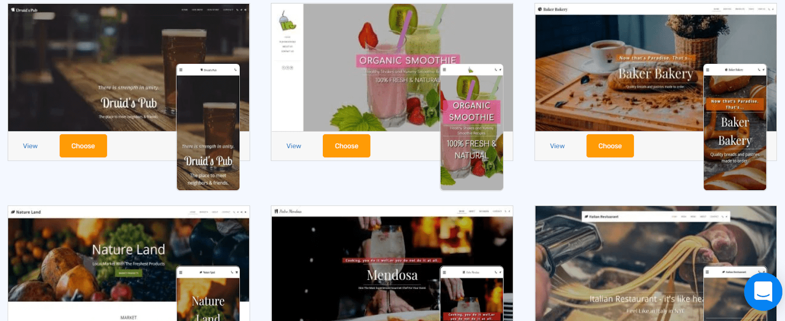 SITE123 restaurant templates