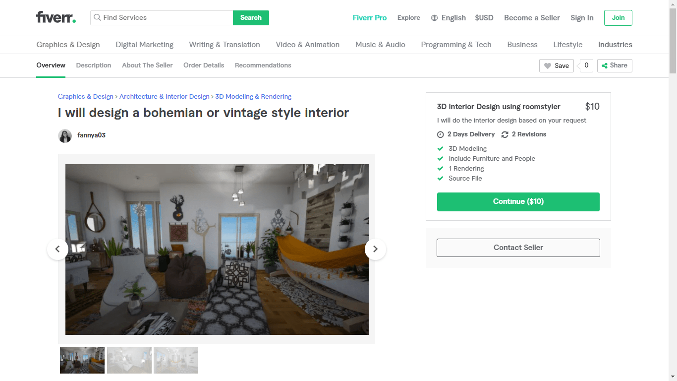 Fiverr screenshot - fannya03 bohemian design gig