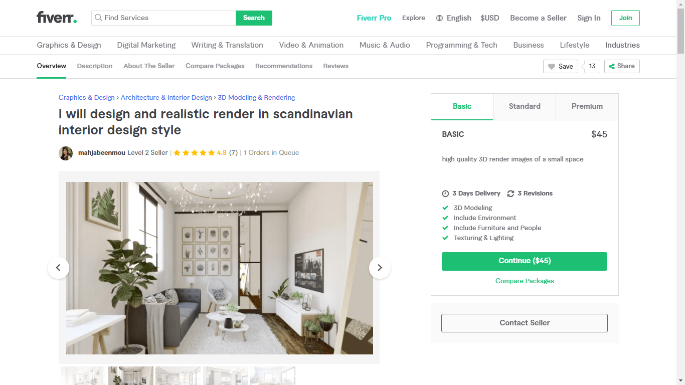 Fiverr screenshot - mahjabeenmou scandinavian design gig