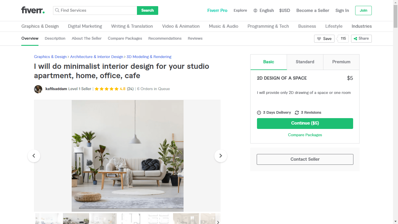 Fiverr screenshot - kafilsaddam minimalist design gig