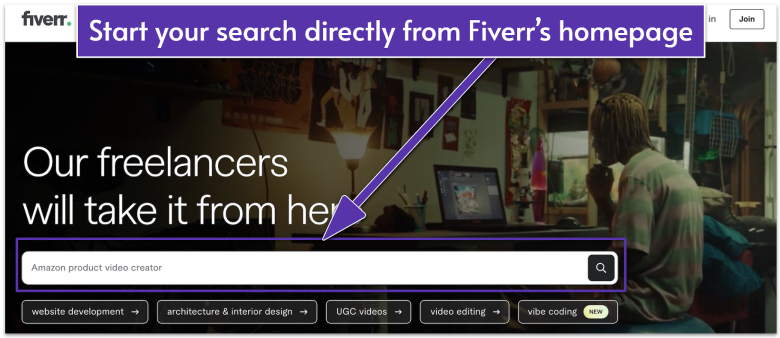 Fiverr's homepage
