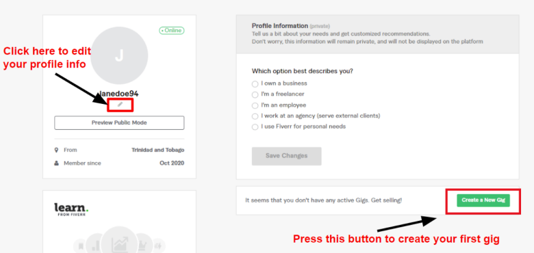 How to set up a seller profile on Fiverr