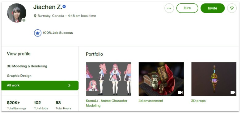 Jiachen Z.'s Upwork profile