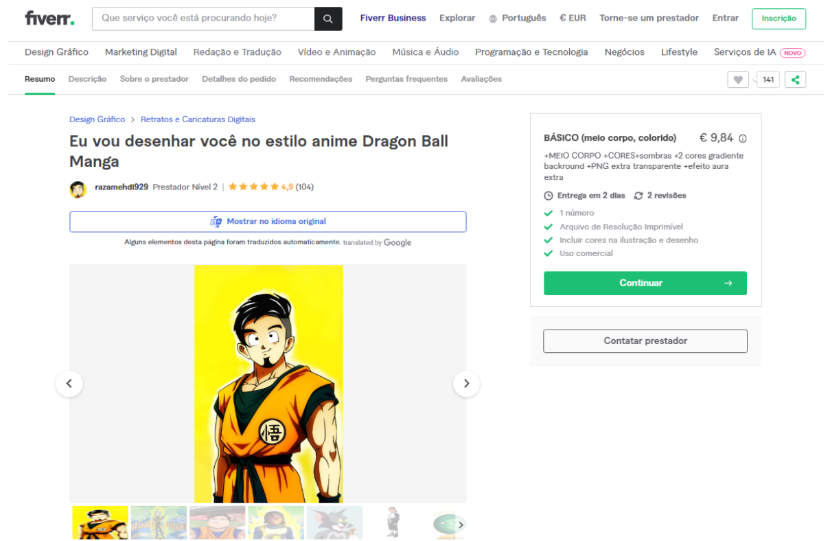 Fiverr screenshot - Razamedhi929 dragon ball manga gig