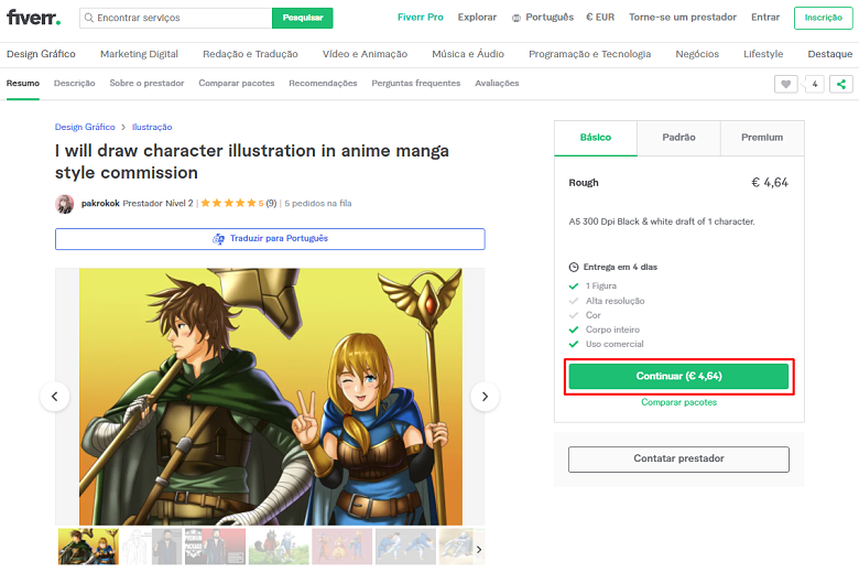 Fiverr screenshot - Continue button