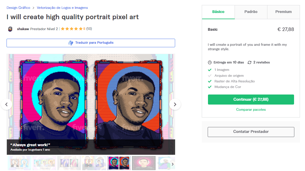 Fiverr screenshot - shakaw portrait pixel art gig