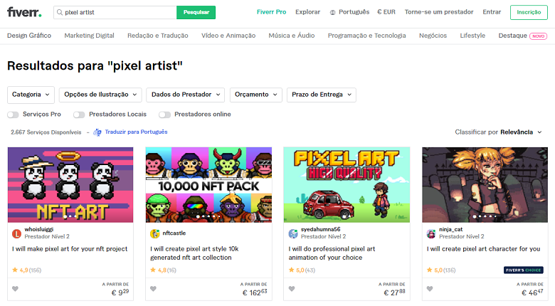 Fiverr screenshot - pixel artists
