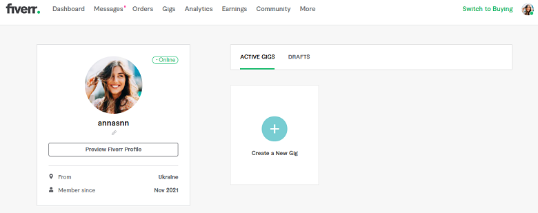 Fiverr screenshot - profile edit