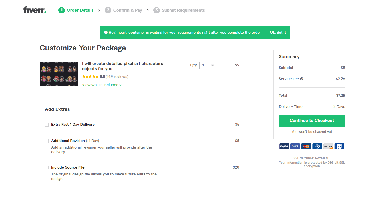 Fiverr screenshot - Continue to Checkout