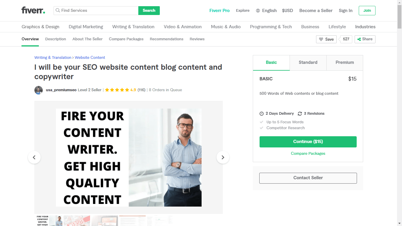 Fiverr screenshot - usa_premiumseo seo copywriter gig