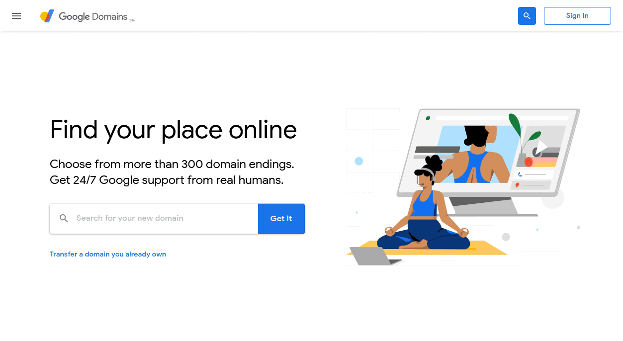the Google Domains home page