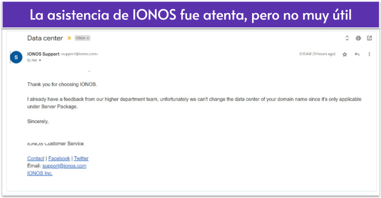 Email response from IONOS support