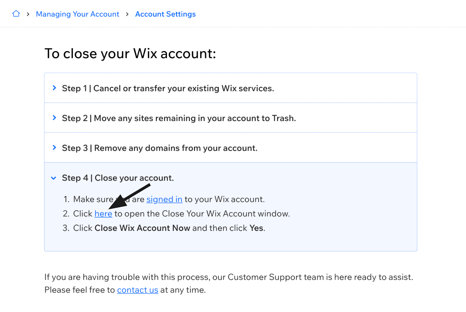 Wix - Close Your Wix Account window