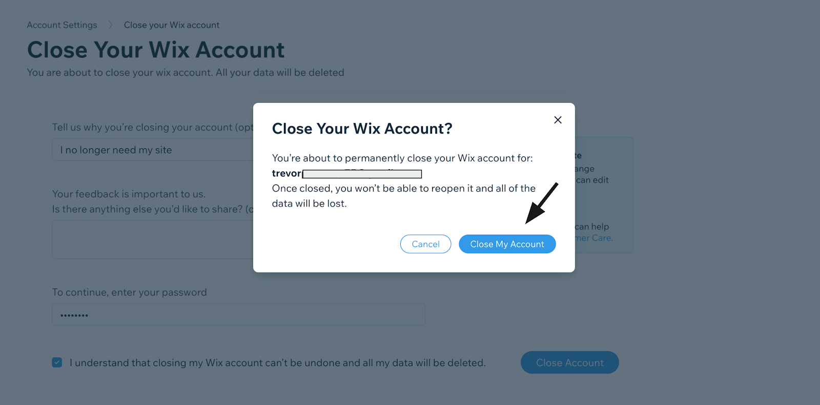Wix - Close My Account