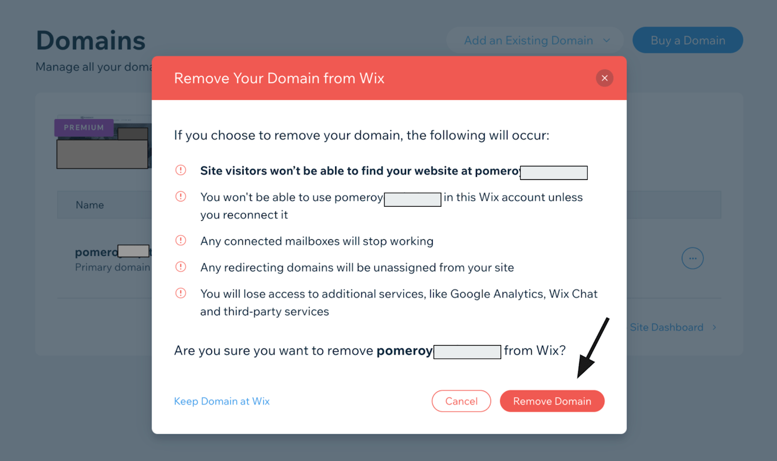 Wix - Remove Domain