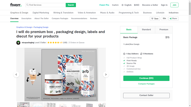 Fiverr screenshot - nicepackaging premium package designer gig