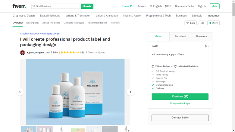 Fiverr screenshot - package overview