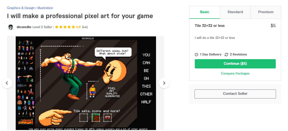 Fiverr screenshot - diconcilio pixel art gig