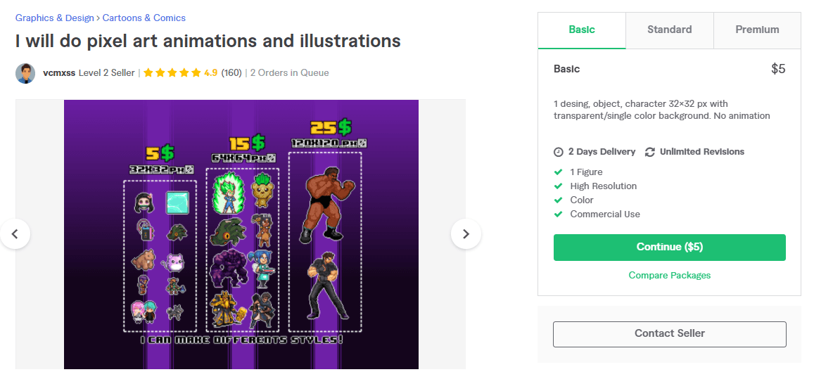 Fiverr screenshot - vcmxss pixel art gig