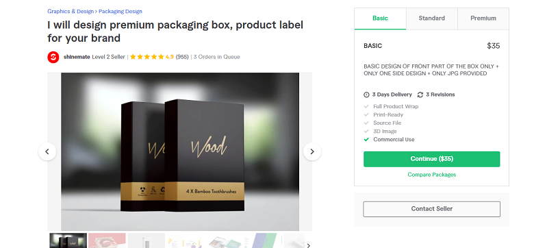 Fiverr screenshot - shinemate luxury package designer gig