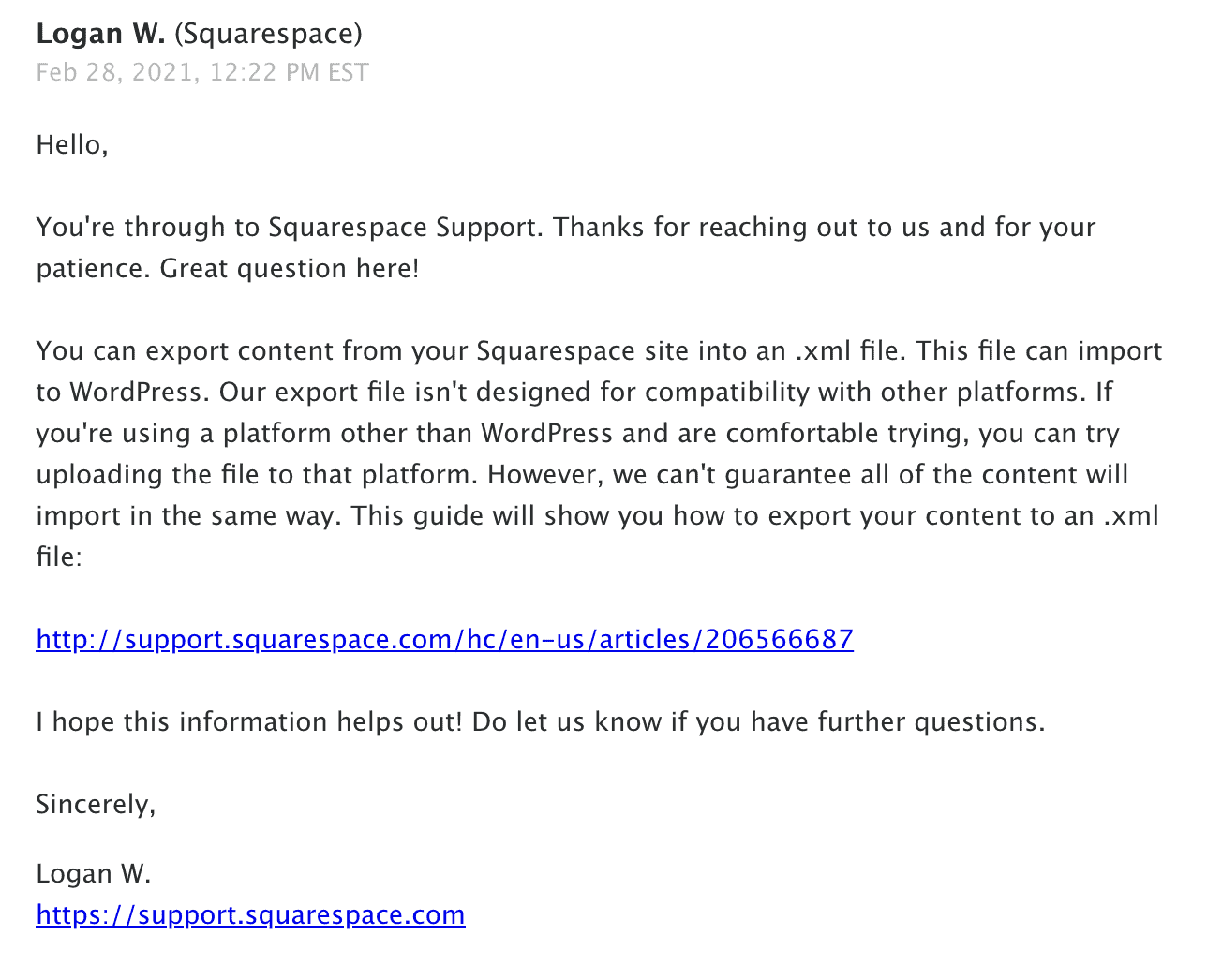 Squarespace - Email Support