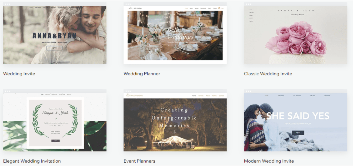 Wix store wedding website