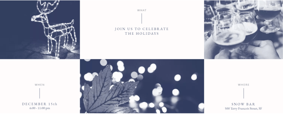 Event Section of the Wix Holiday Party Template