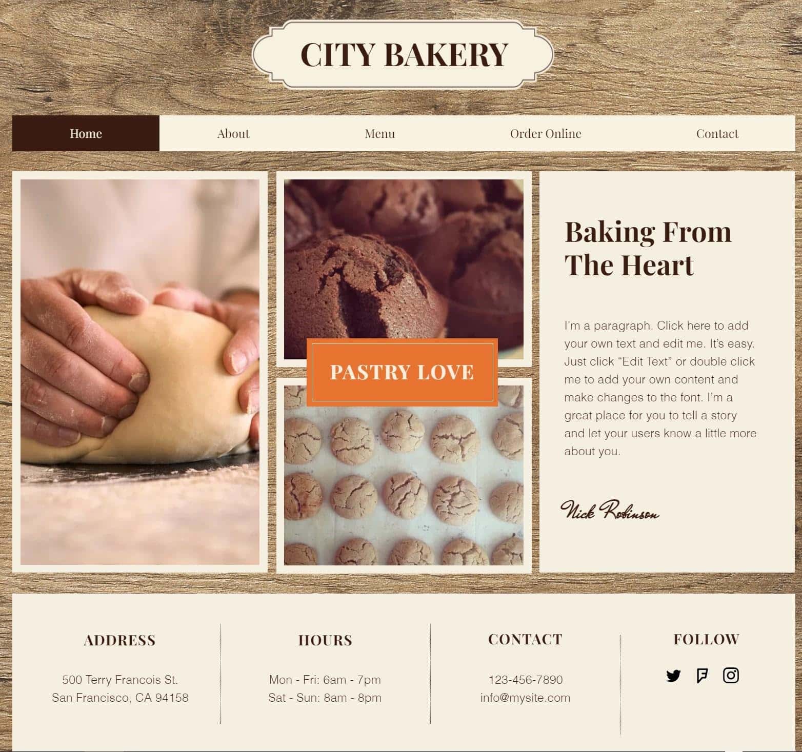 Wix City Bakery website template