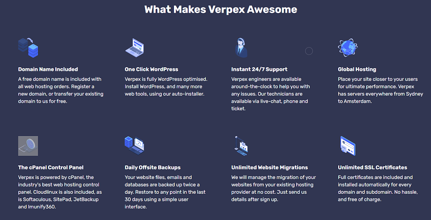 Some features of Verpex's hosting plans