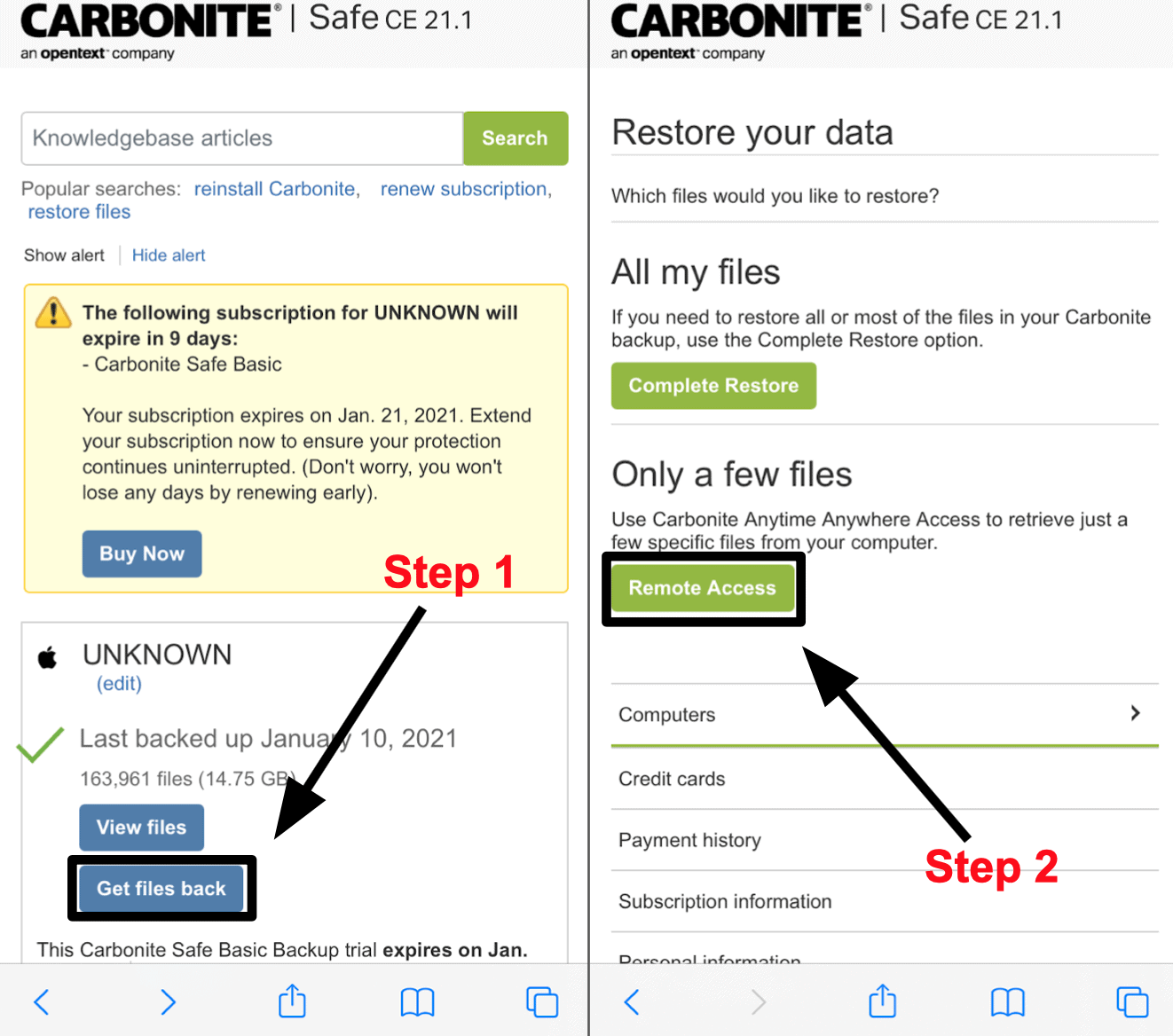 Carbonite anytime anywhere access