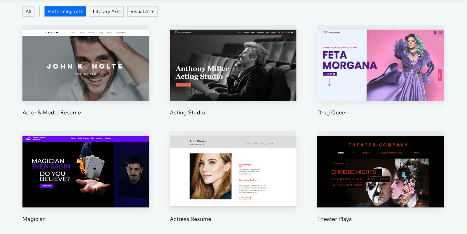 Wix - Performing Arts Templates