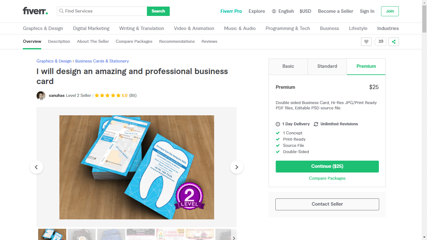 Fiverr screenshot - package overview