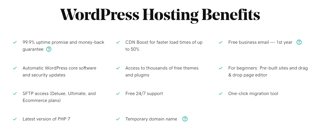 GoDaddy's WordPress hosting benefits