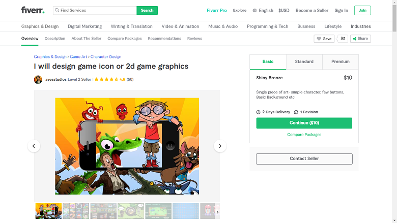 Fiverr screenshot - ayesstudios 2D game designer gig