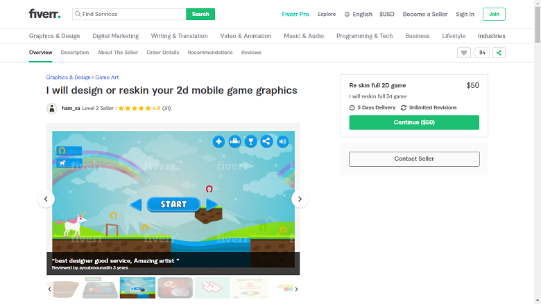 Fiverr screenshot - ham_za game designer gig