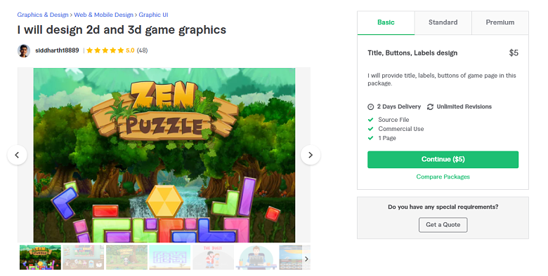 Fiverr screenshot - siddharth18889 game designer gig