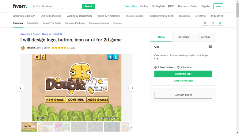 Fiverr screenshot - lexlyan game designer gig