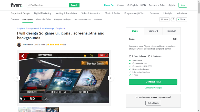 Fiverr screenshot - muzaffar04 game designer gig