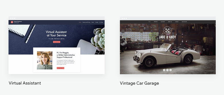 Virtual Assistant and Vintage Car Garage Wix templates