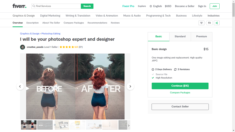 Fiverr screenshot - creative_pexels photoshop designer gig