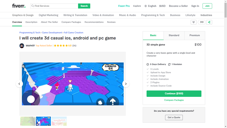 Fiverr screenshot - bilal1407 game designer gig